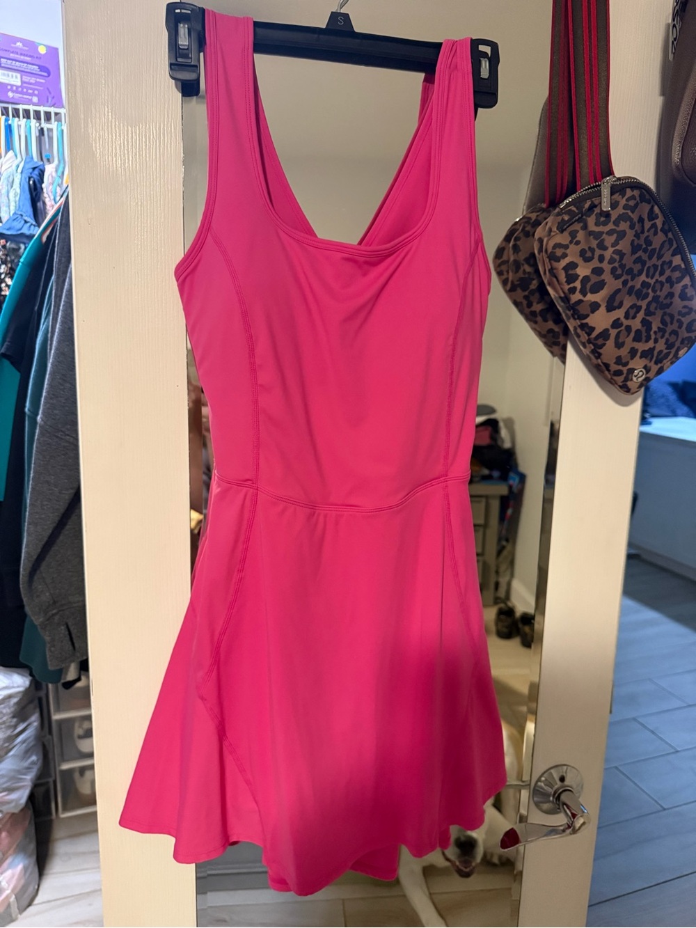 NWOT HALARA Hot Pink Scoop Neck Mini Skater Dress w/ Padding and Built-in Shorts